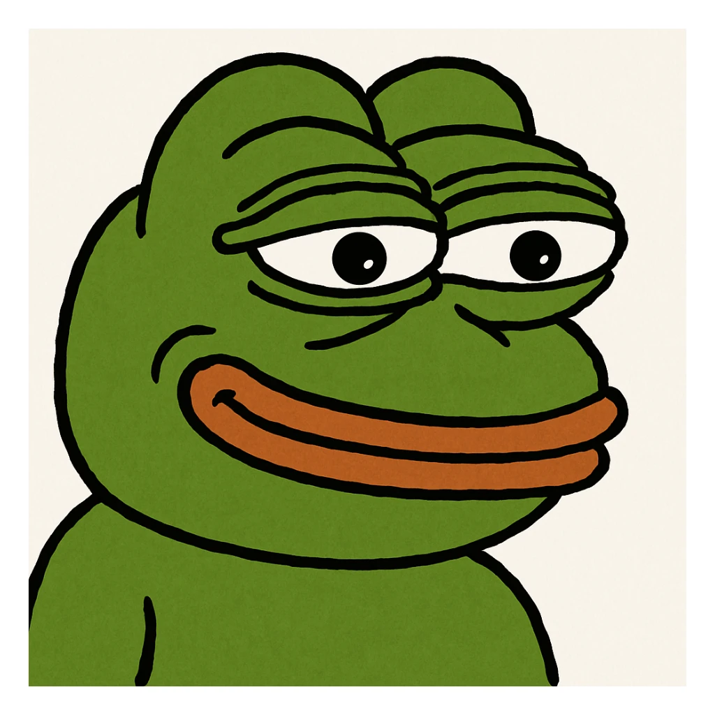 Pepe the Frog face, classic meme style, green sticker