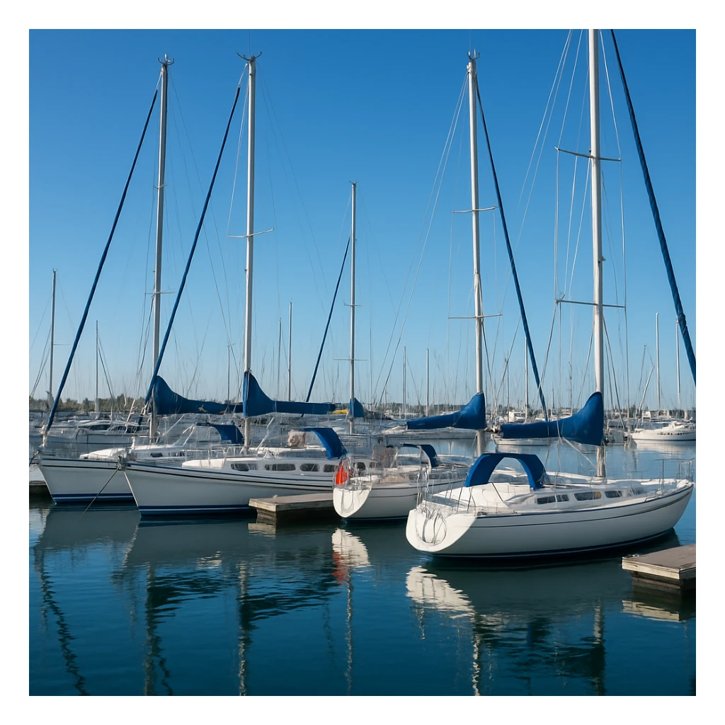 photorealistic port with sailboats, clear blue sky sticker