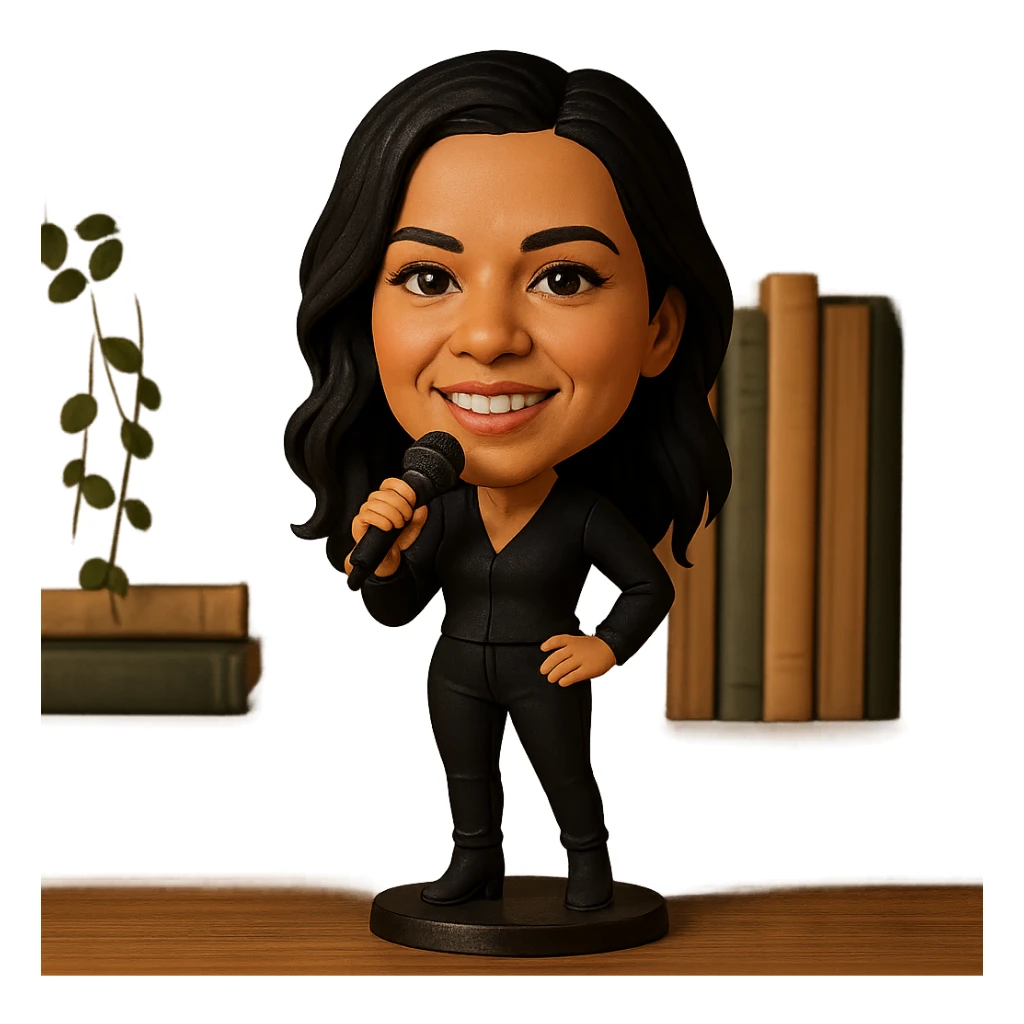 illustration of a pop singer with a microphone in bobblehead style sticker