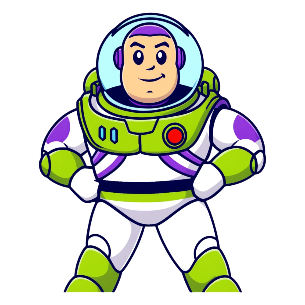 Buzz Lightyear character with a red stop sign above him sticker
