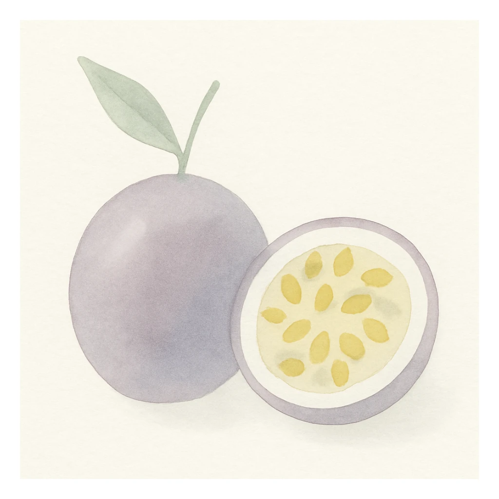 a watercolor-style passionfruit, soft edges, artistic sticker
