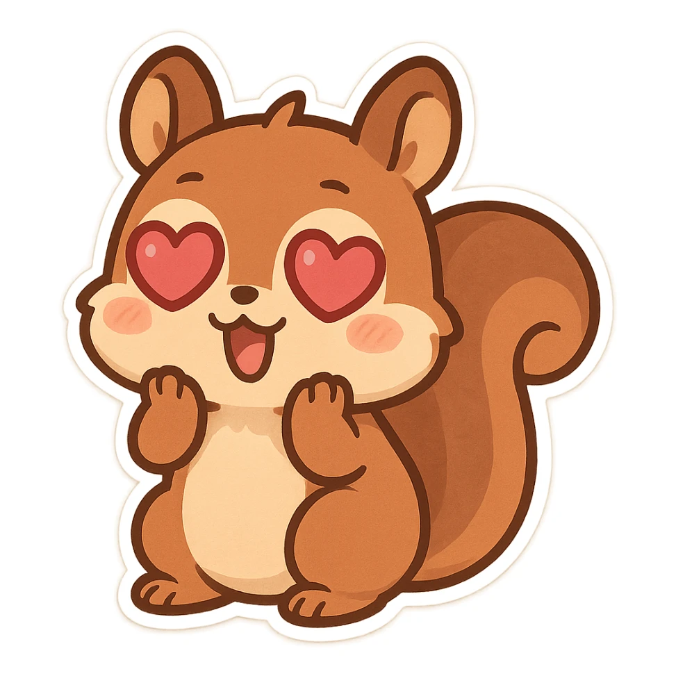 cute and expressive squirrel with hearts instead of eyes, no text sticker