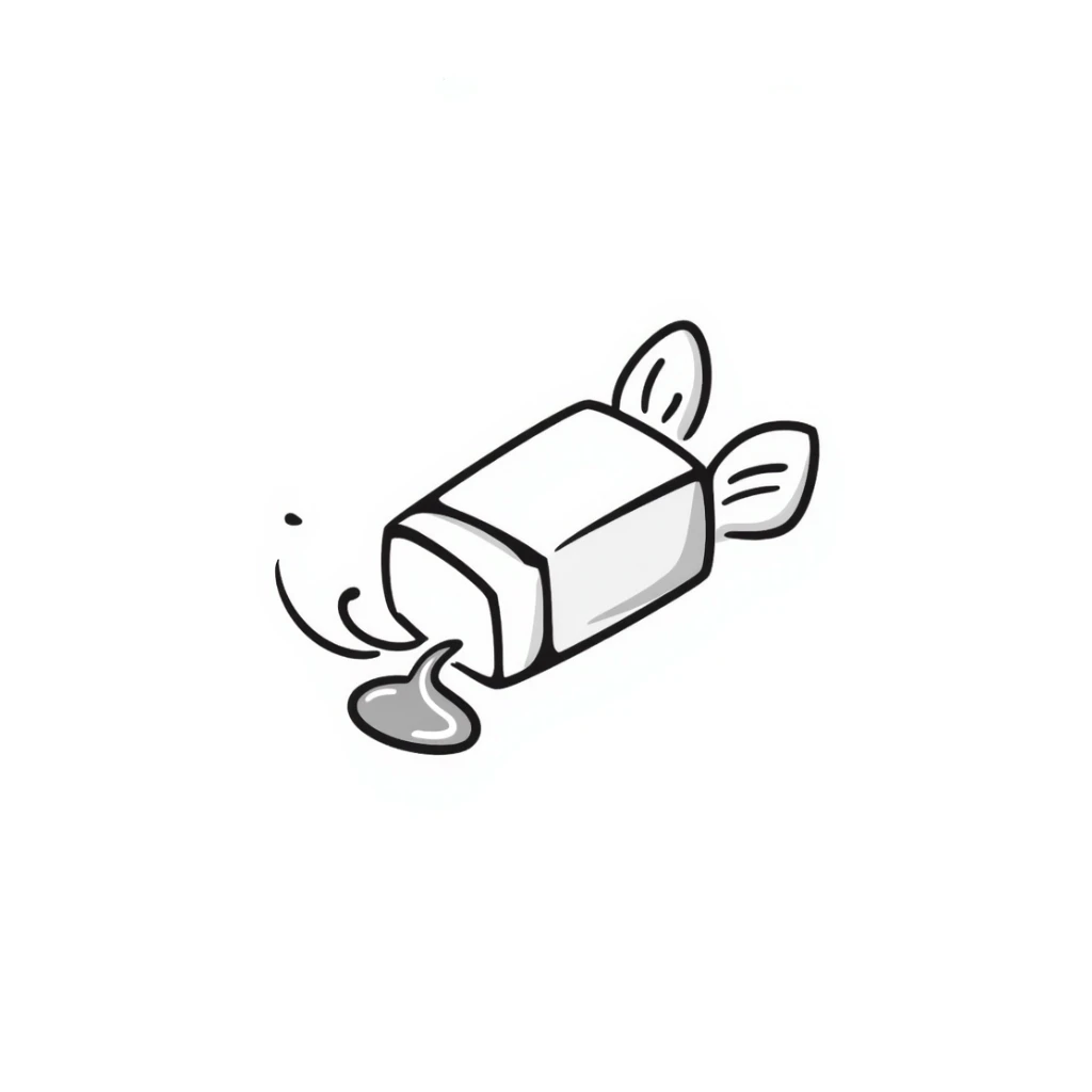 cartoon doodle of a butter stick with a pat melting sticker