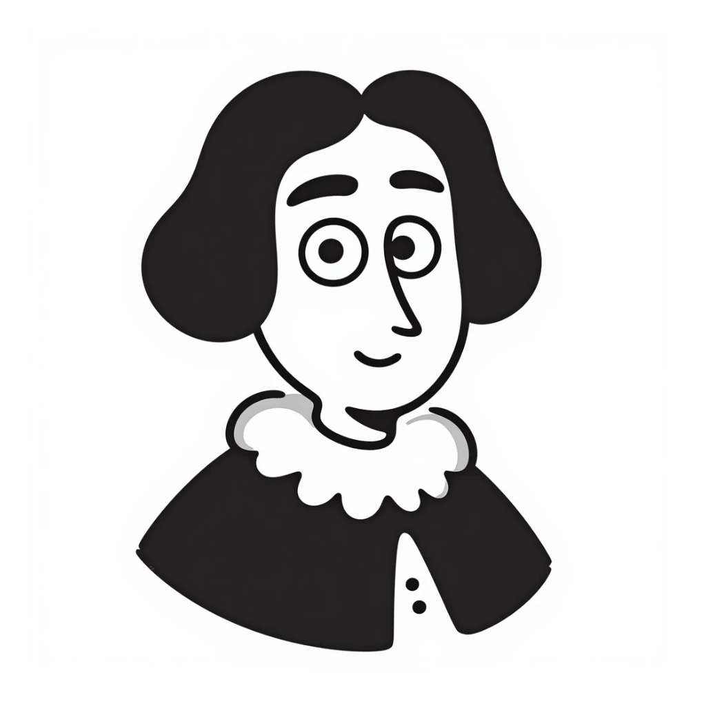 a hand drawn black outline portrait of philosopher Montaigne with similar-sized eyes based a famous portrait of him sticker