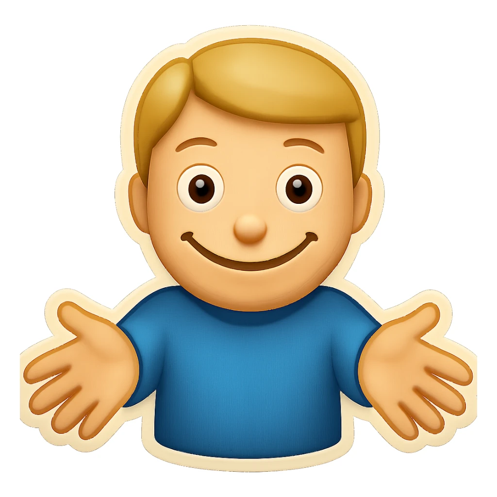 Edit the poker face emoji with a blank expression, offering a warm hug, with a weird smile, keep the background transparent. sticker