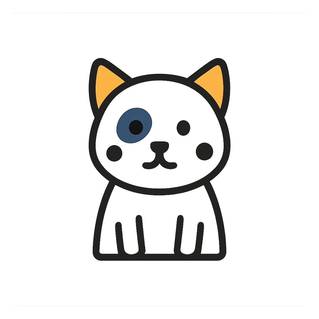 white cat with three black spots on its face, minimal and modern look sticker
