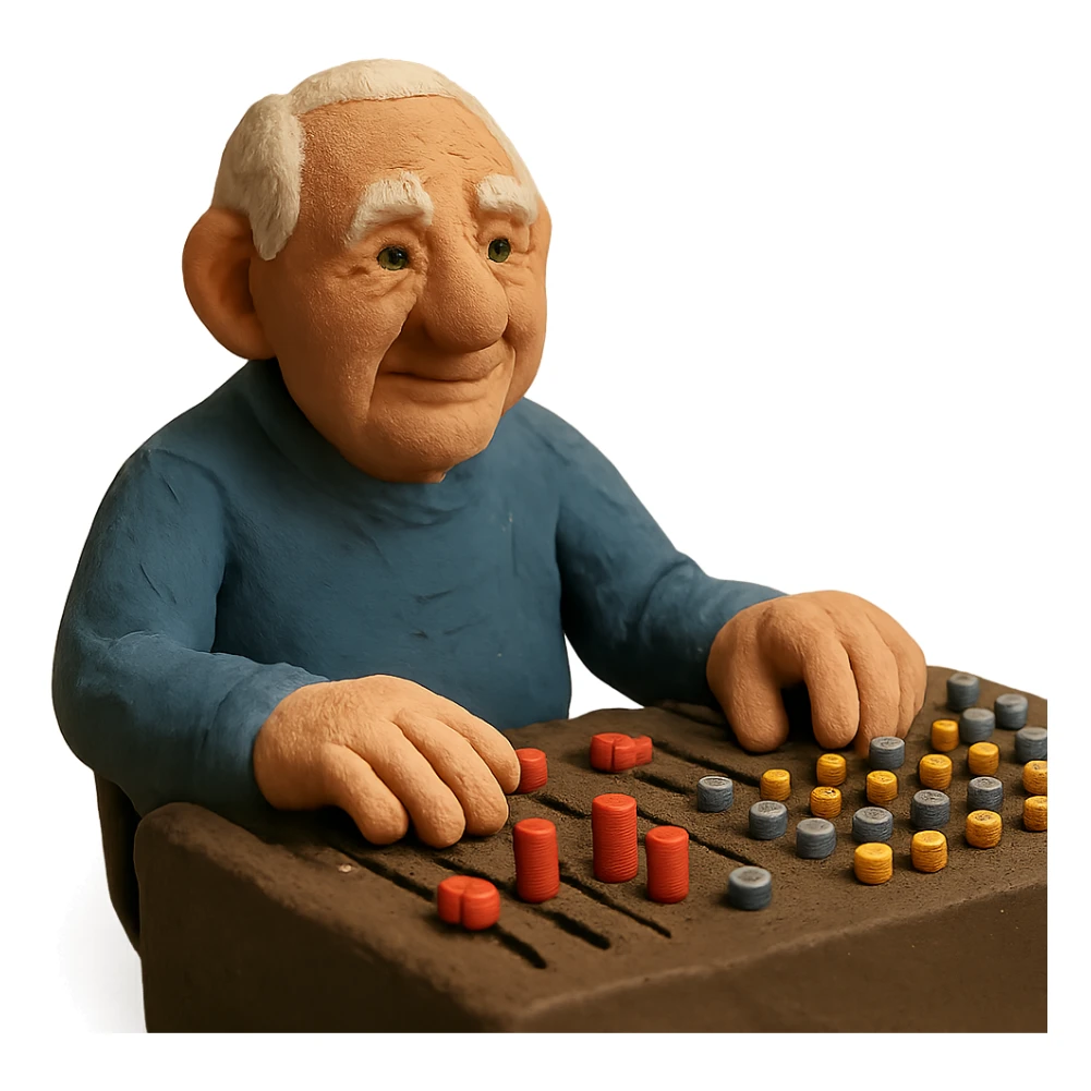 senior Caucasian man at an audio mixing desk sticker