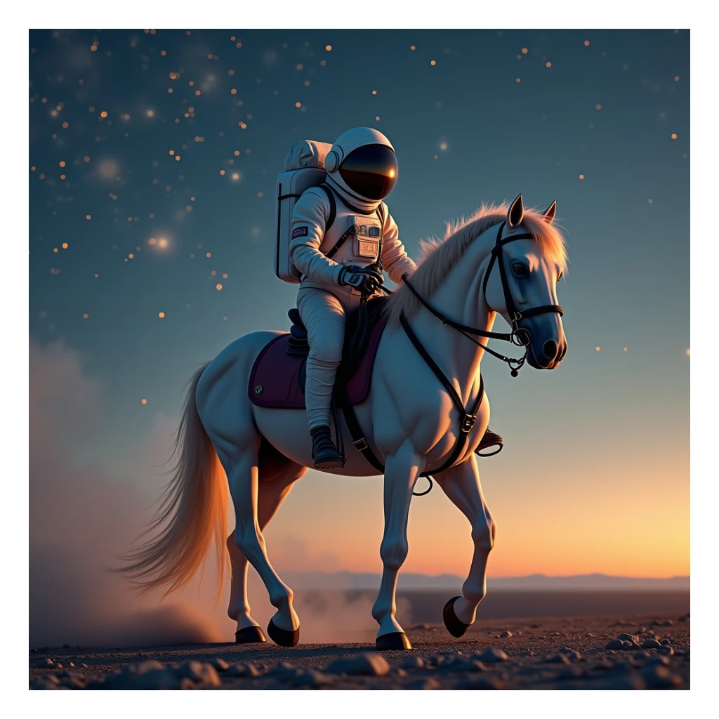 astronaut on horseback with stars in background sticker