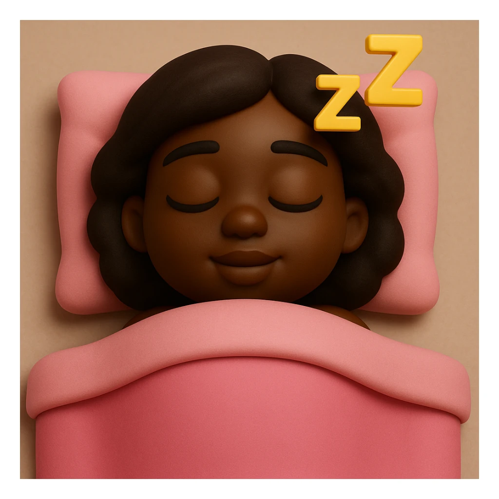 dark skin girl sleeping under pink covers, 3D emoji style sticker