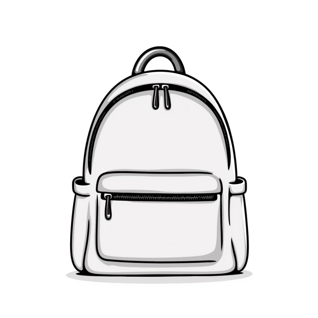 a backpack with pockets, zippers, and straps, in pastel colors dd9fb0, ffc6d3, a3bfc9, c4bee2, f1b091, detailed hand-drawn doodle style sticker
