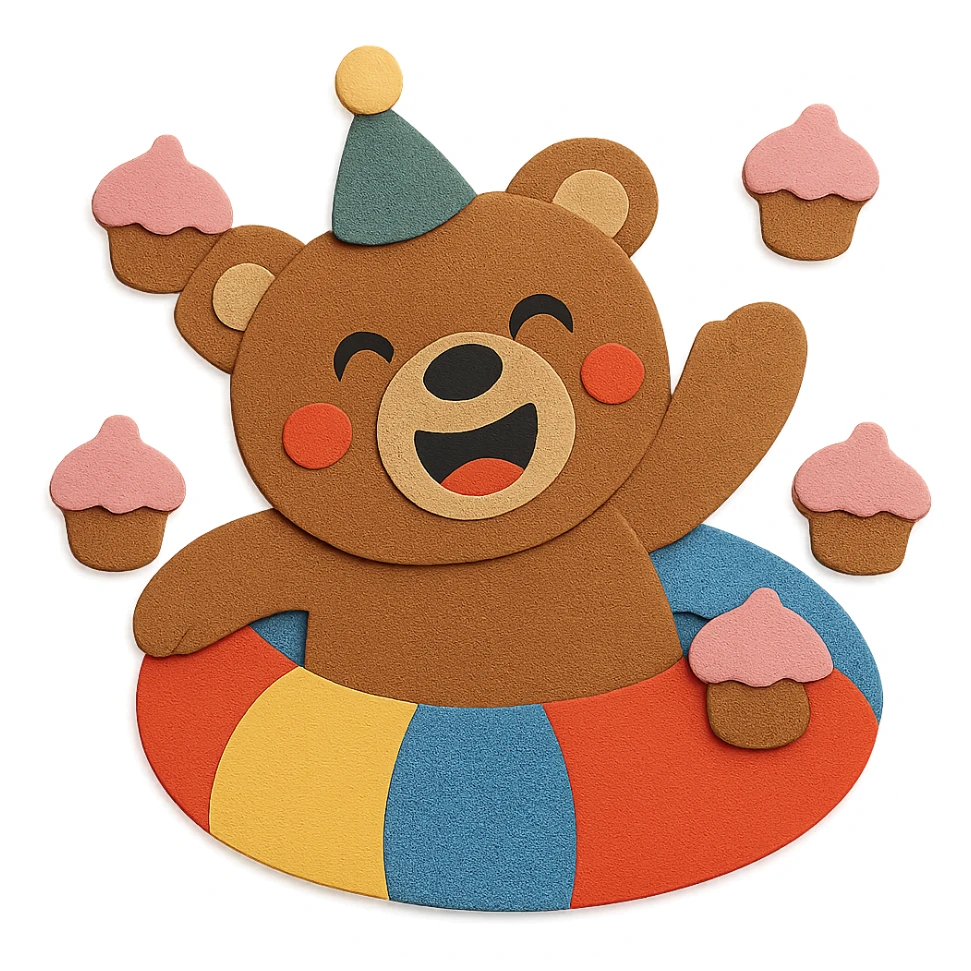 Add a few more cupcakes around the bear and party ring, while all other design elements remain unchanged sticker