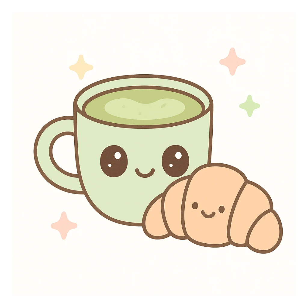 cute and playful matcha latte with croissant sticker