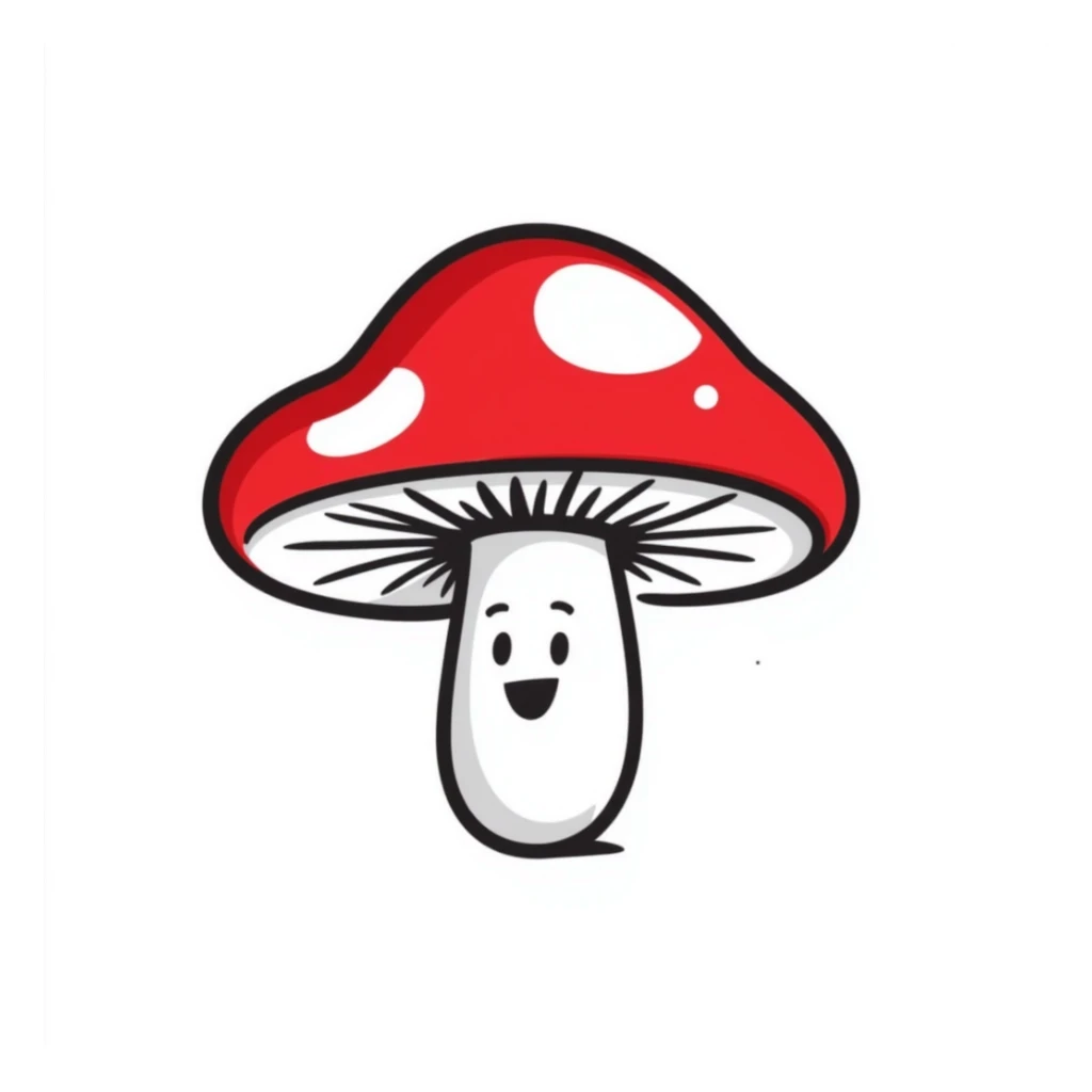 a red mushroom with a friendly greeting, hand drawn doodle style sticker