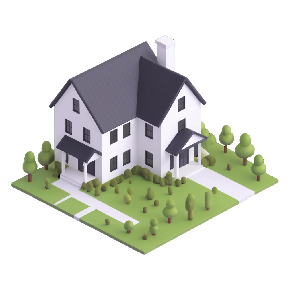 3d isometric modern farmhouse, white with black trim sticker