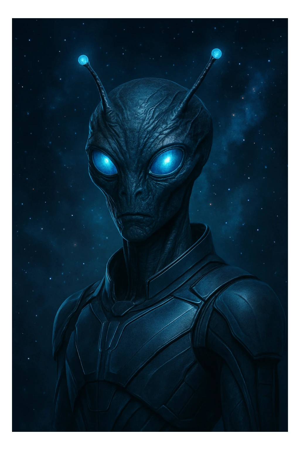 alien with antennae, science fiction style sticker