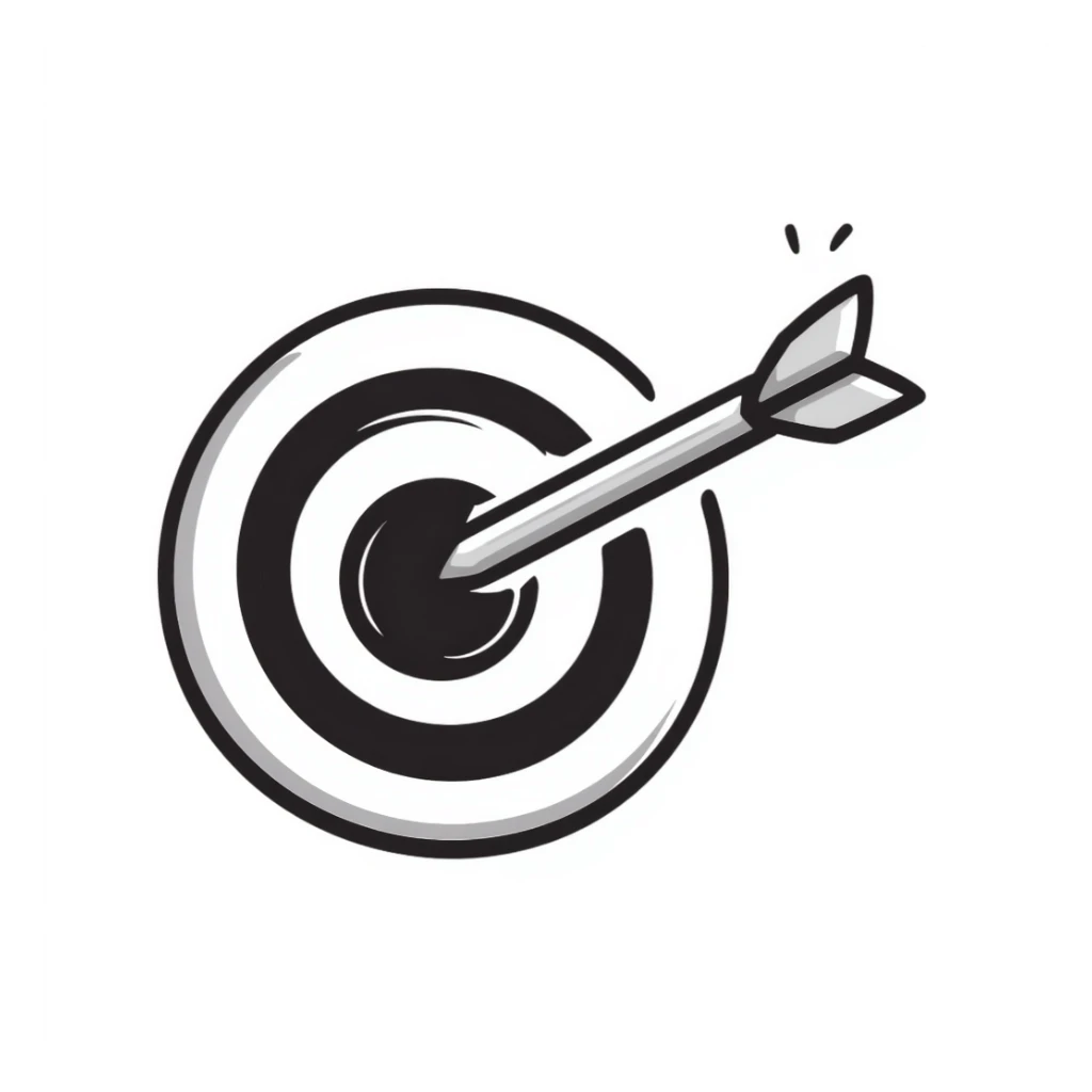 target with arrow in the center, hand drawn doodle style sticker