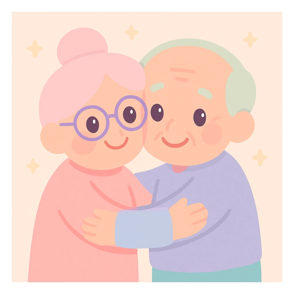 grandparents hugging, colorful illustration sticker