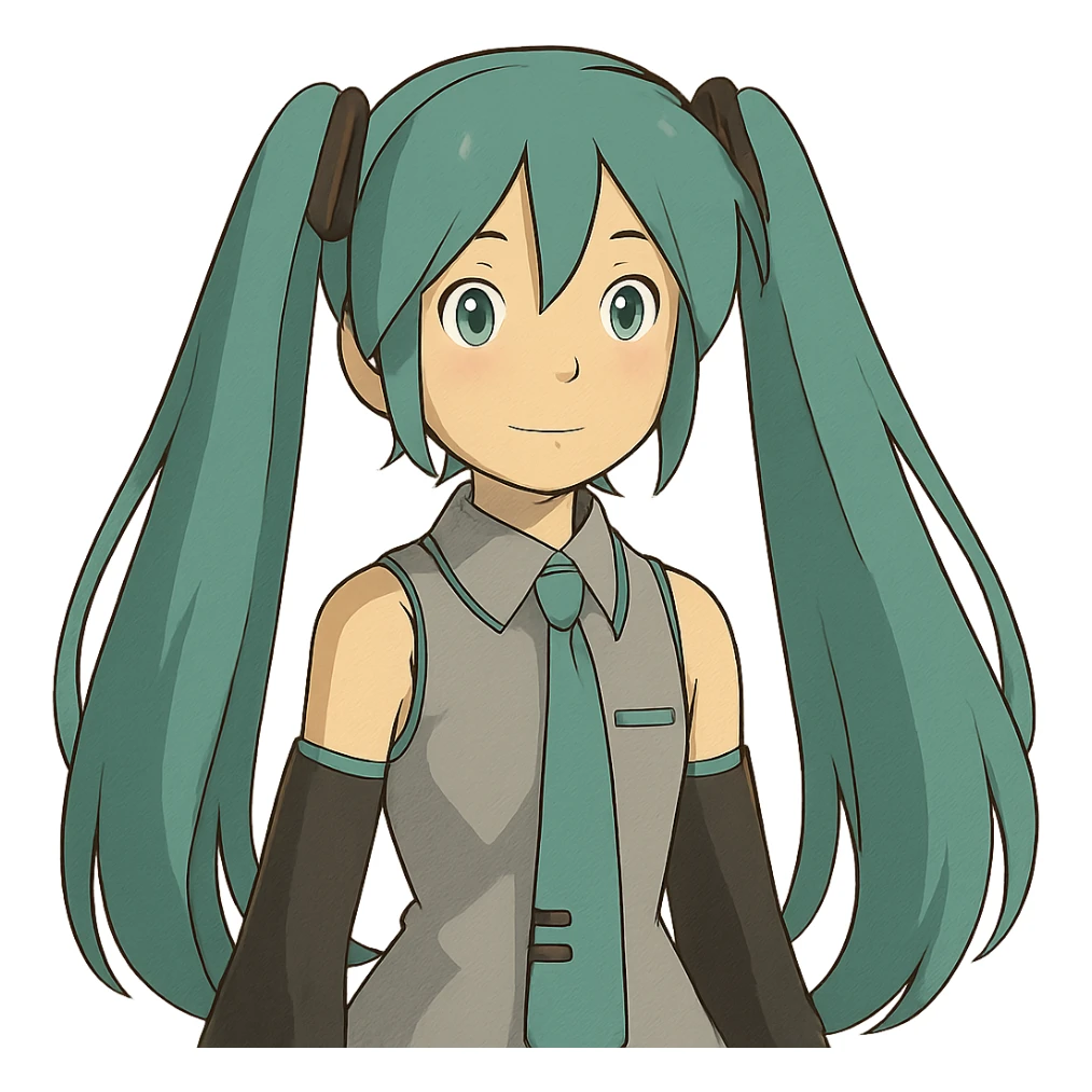 ghibli style Hatsune Miku with teal twin tails sticker