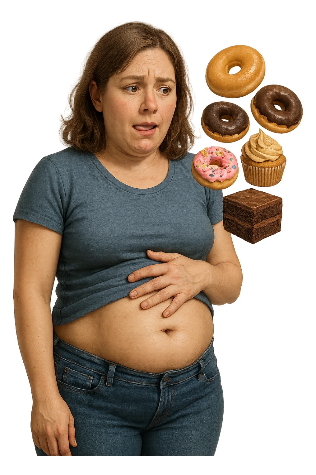 gonfiore addominale e voglia di dolci iperrealistica sticker