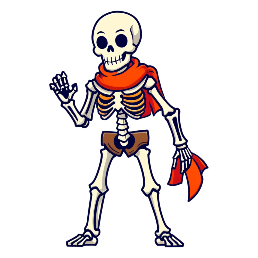 Papyrus from Undertale, tall skeleton with a red scarf, white body armor, orange-red gloves, enthusiastic pose sticker