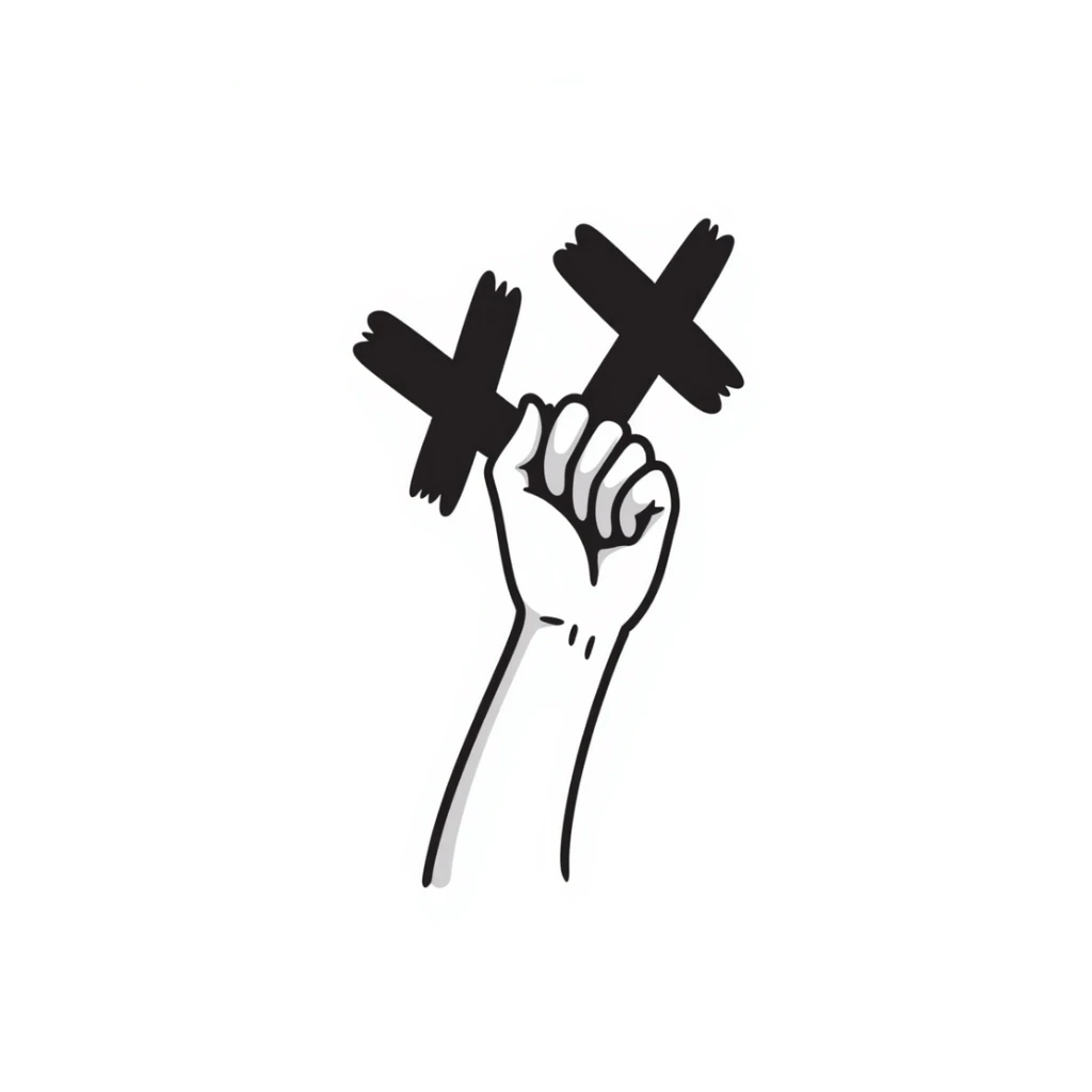 hand holding an X with a shadow effect sticker