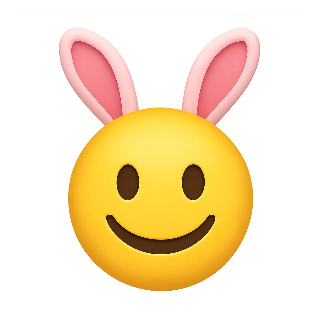 yellow face with pink bunny ears emoji, digital illustration sticker
