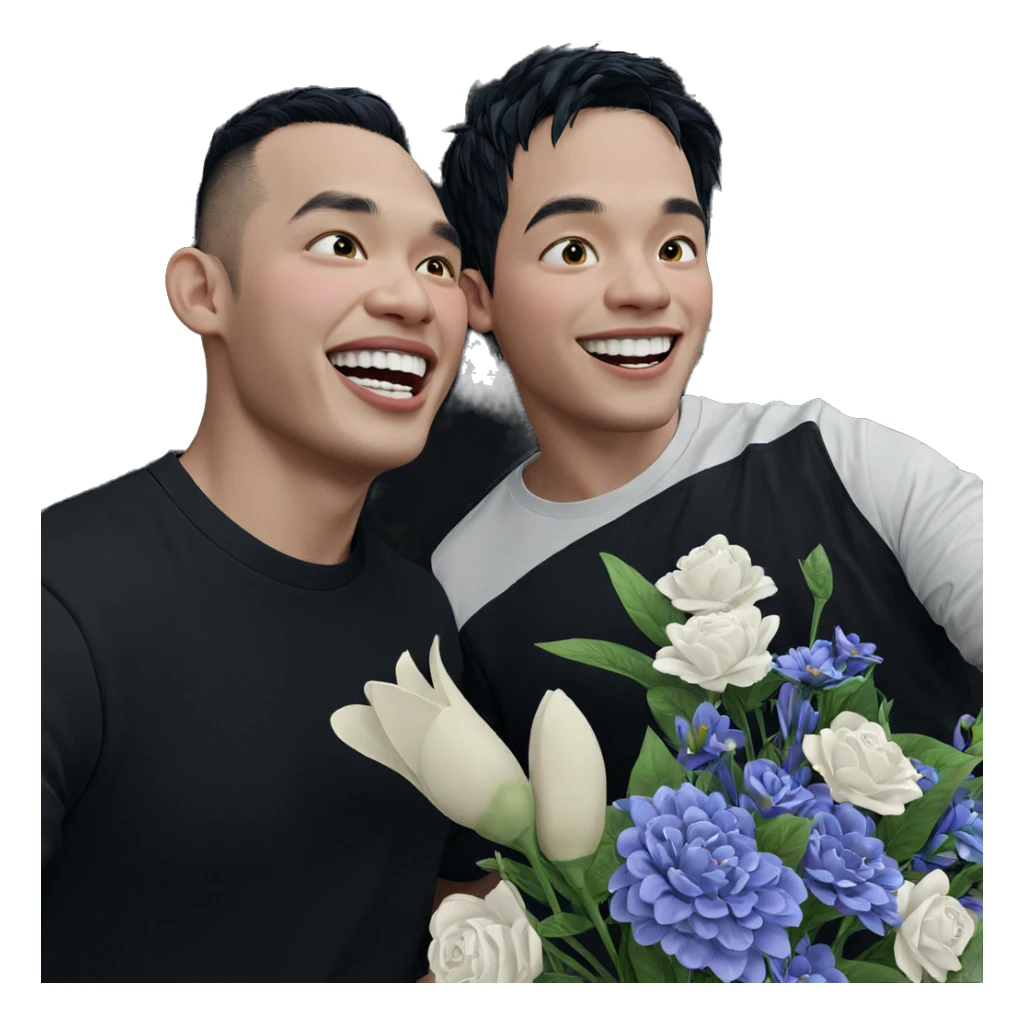 smiling boys with flowers sticker