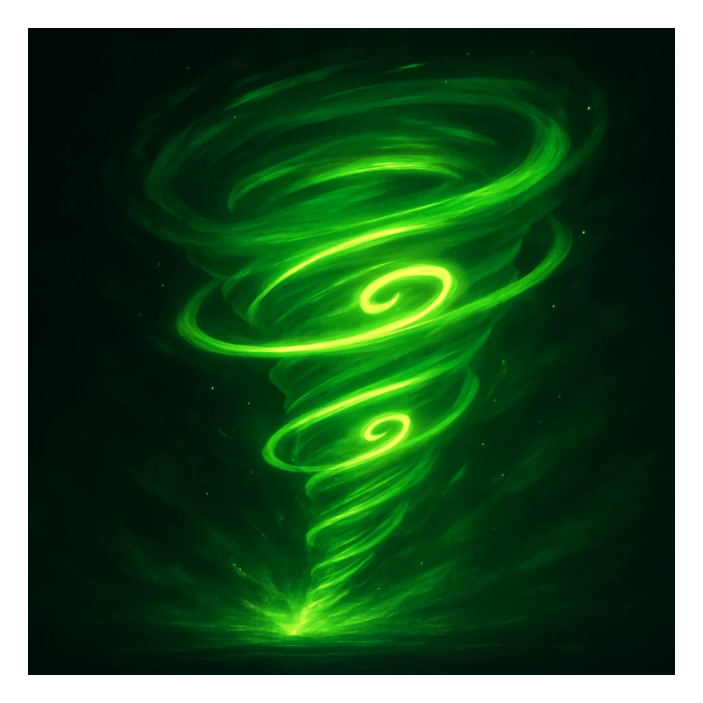 a stylized green tornado with glowing energy, referencing spinjitzu, ninja theme sticker