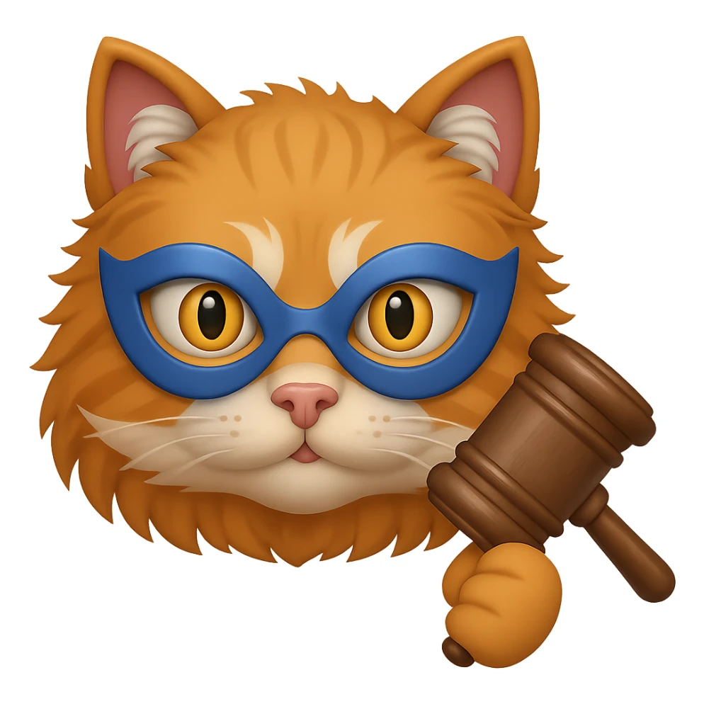 Add a judge's hammer to the cute justice cat while keeping the transparent background. Maintain the original style and cuteness of the character. sticker