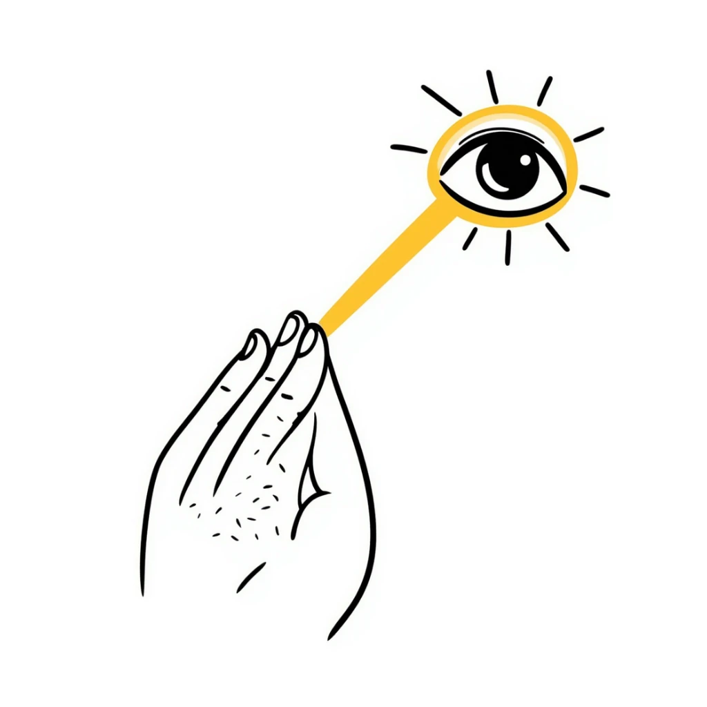 A normal human eye emitting a golden ray that touches normal human skin, showing renewal and regeneration sticker
