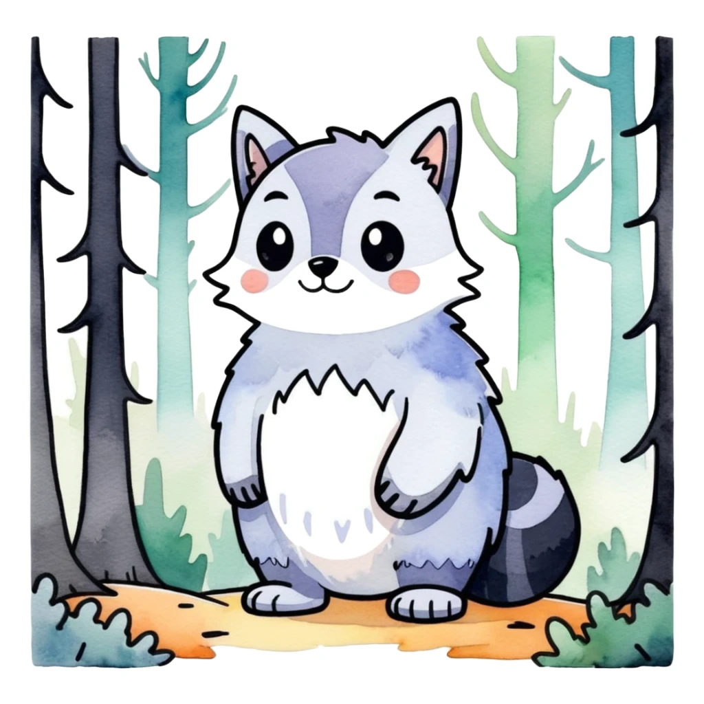 watercolor furry creature in a misty forest sticker