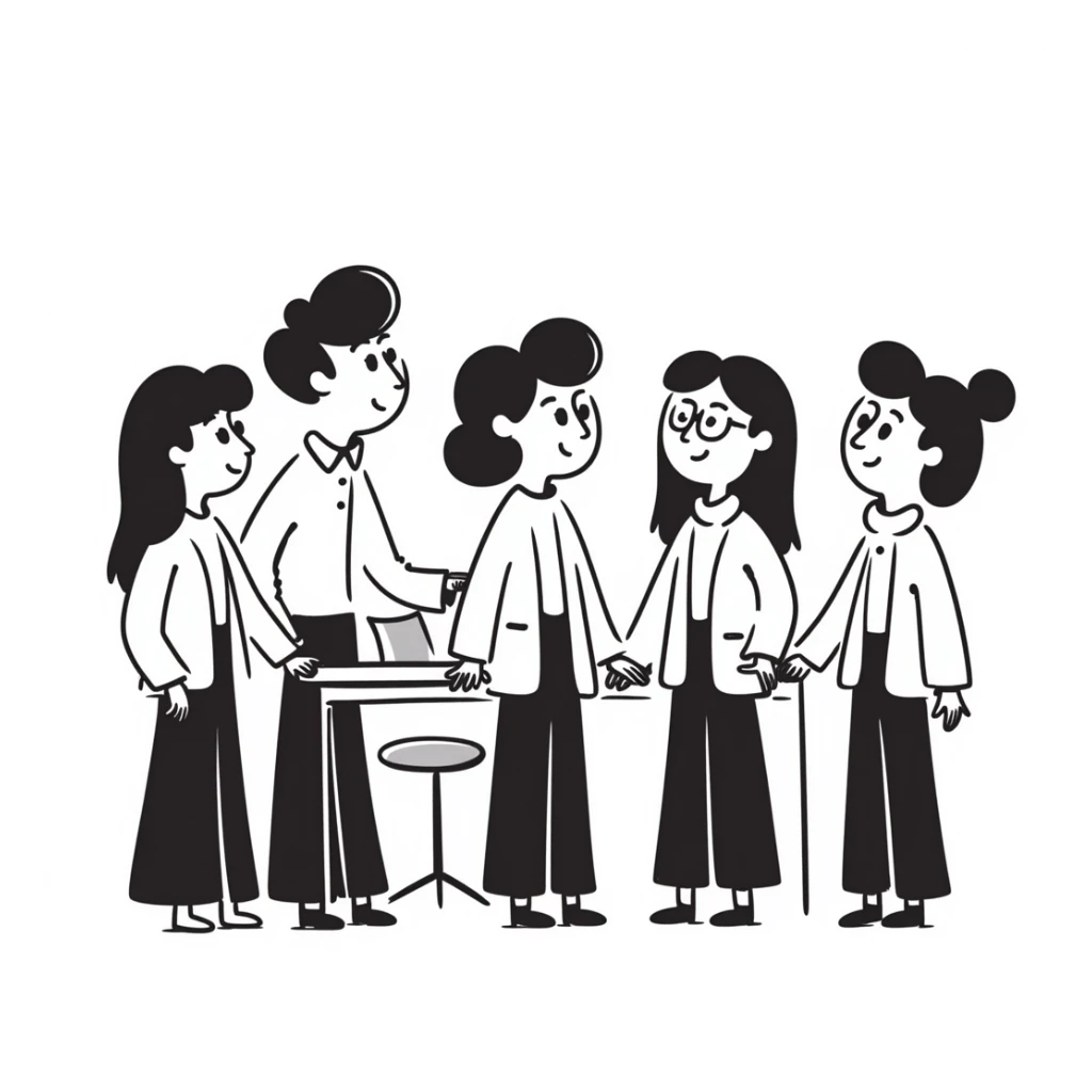 group of people in business attire, hand drawn doodle style sticker