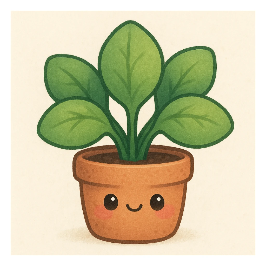 a cute leafy plant with chubby leaves and a blushing face sticker