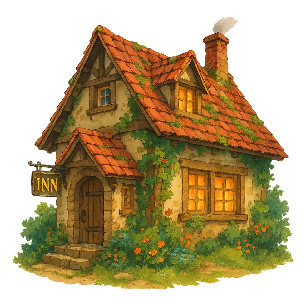 ghibli style of a cozy house representing lodging sticker
