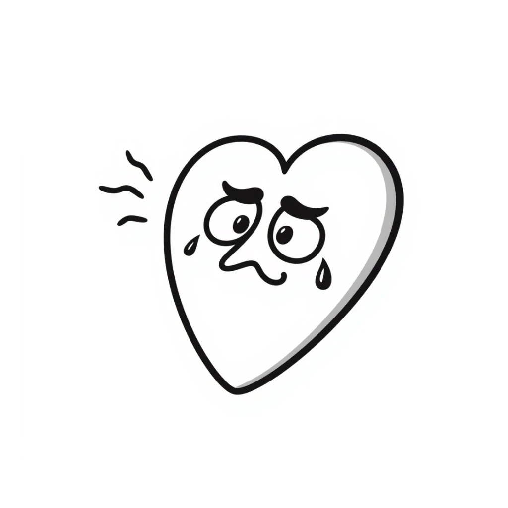 heart symbol showing stress with expressive lines, sweat drops, worried face sticker