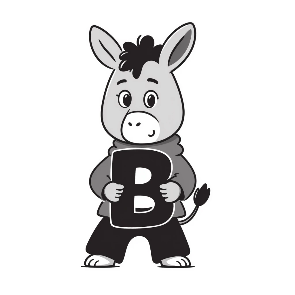 cute baby donkey in emo style holding a letter B sticker
