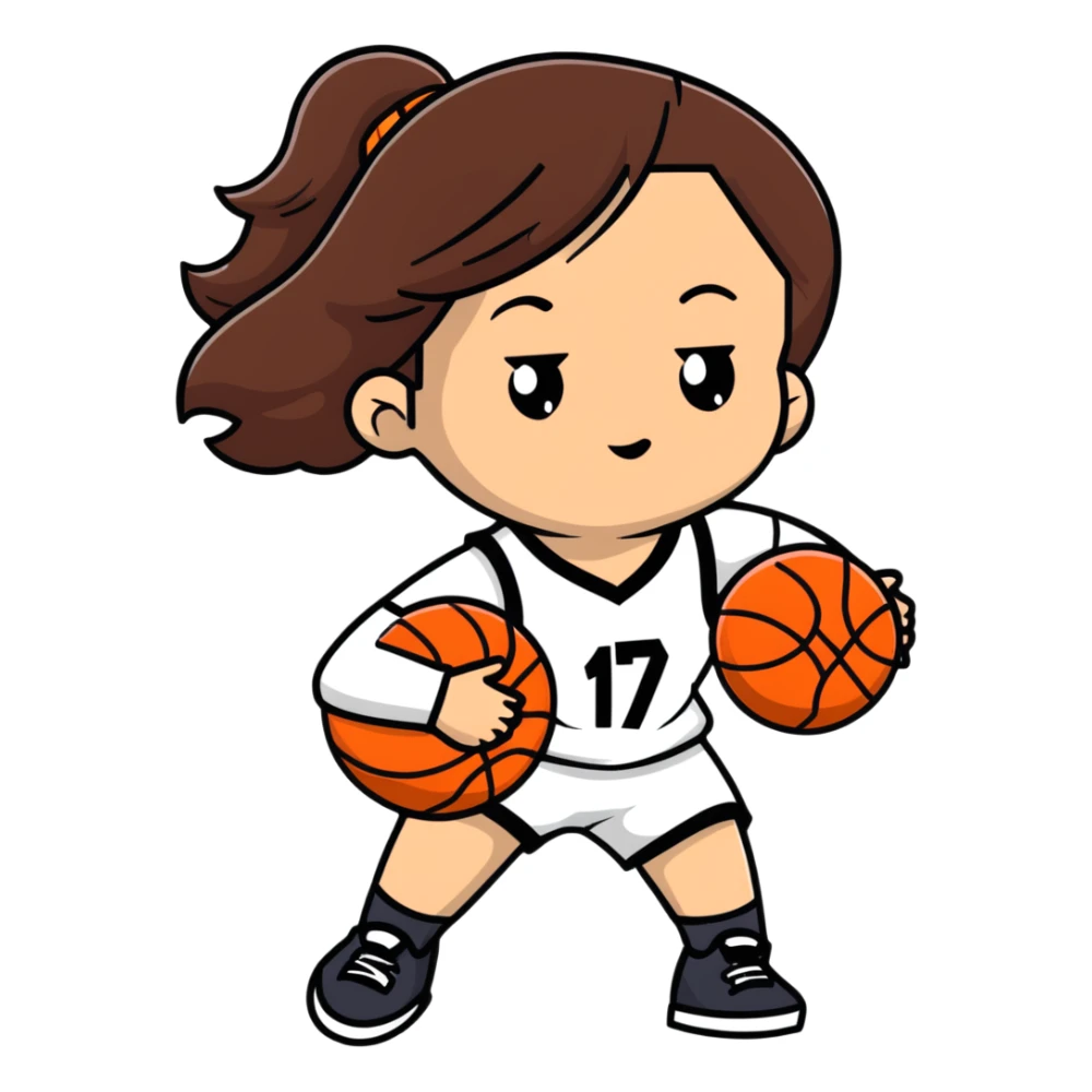 Asian Girl with brown long hair in a basketball suit sticker