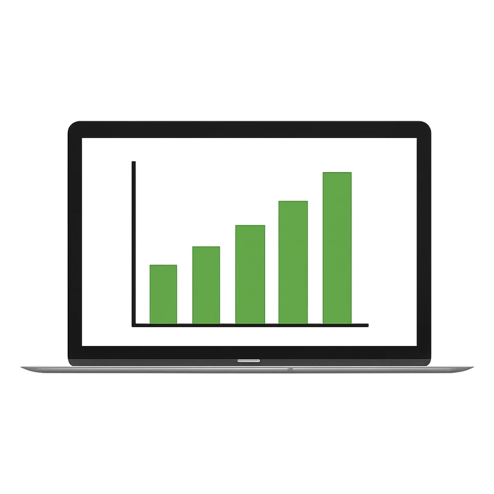 Remove the background, keep only the MacBook with green bar charts on the screen sticker