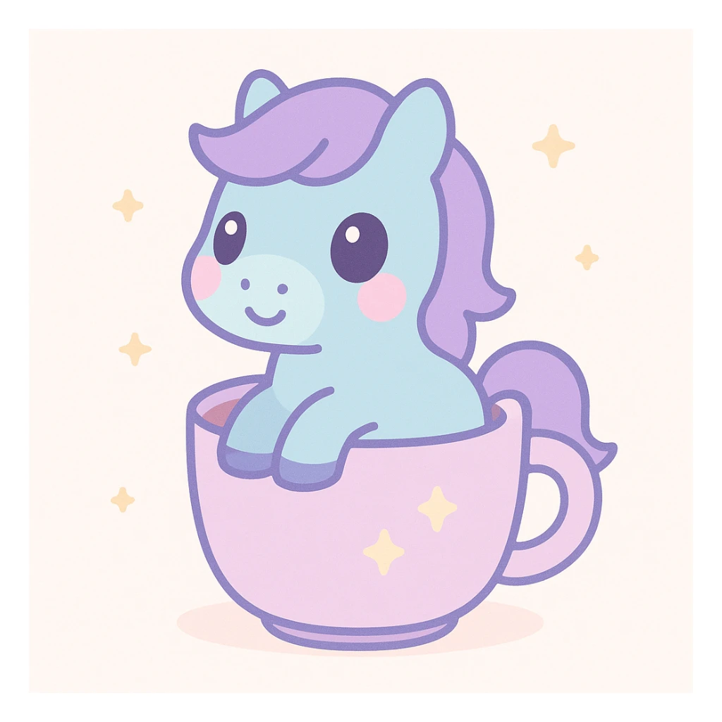 an imaginative and fun stylized pony with a coffee cup as its home sticker