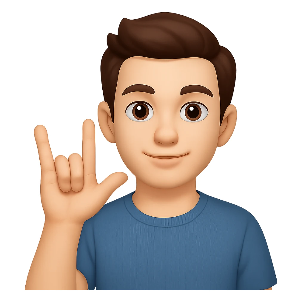 young man making the 'I love you' sign in this style sticker