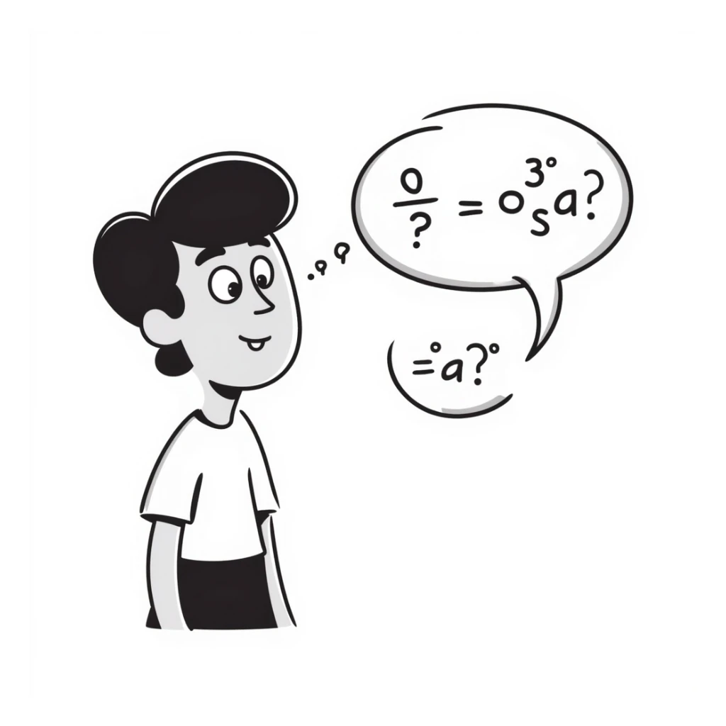 a person staring at a math equation, looking baffled and making a silly face, playful doodle style sticker