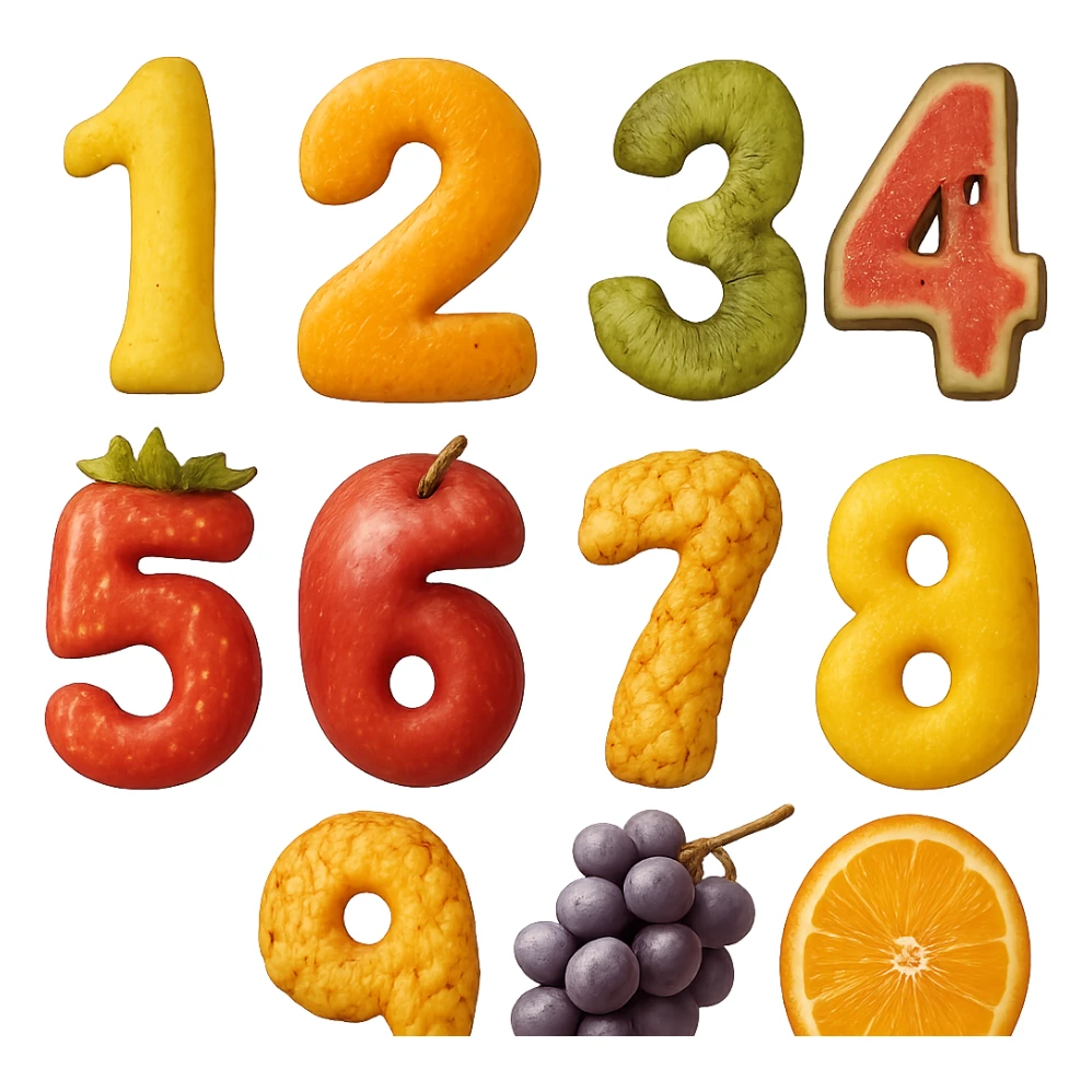 realistic textured numbers made out of fruit sticker