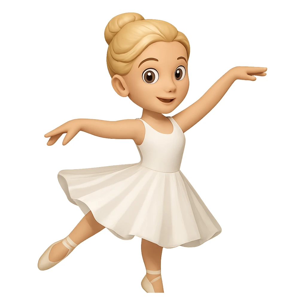 Create an image of a ballet dancer in a white dress, matching the style and pose of the provided reference image. The style should be elegant and graceful, capturing the delicate movement and flow of the dress as seen in the reference. sticker