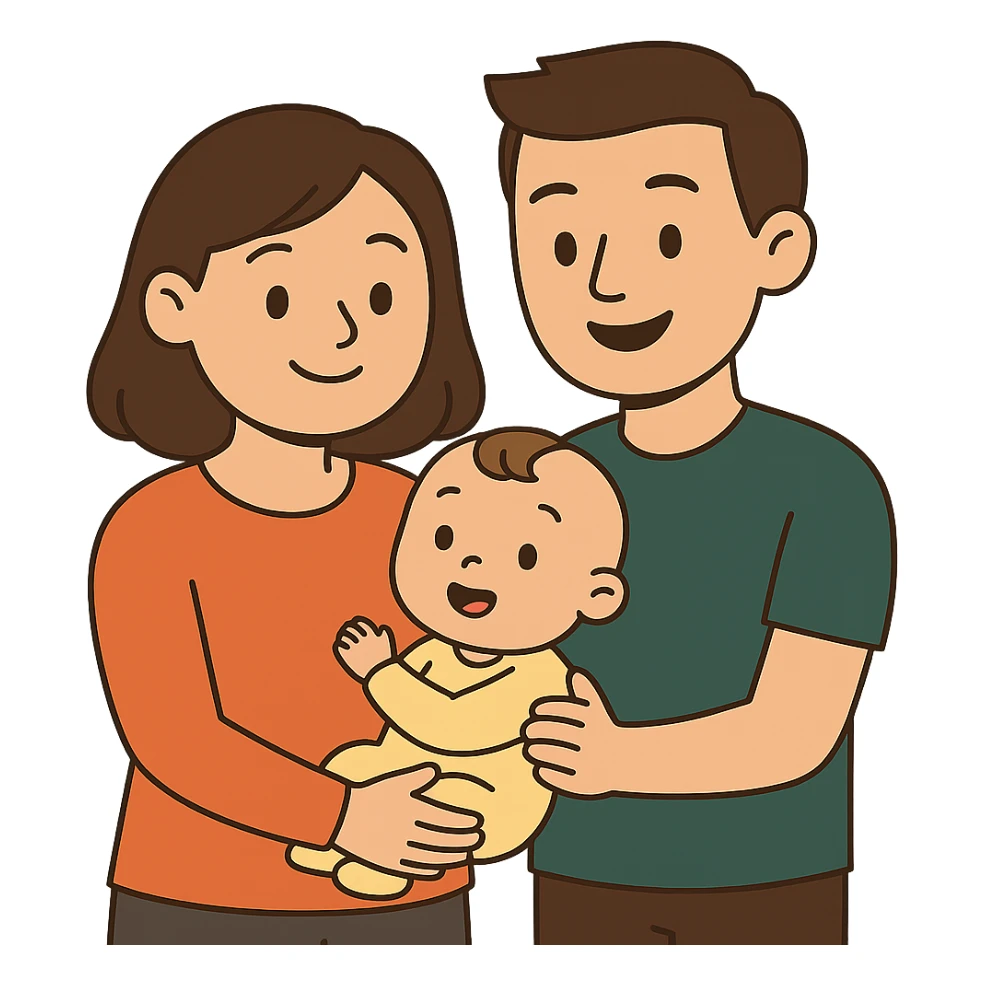 flat toon style family with mom, dad, and baby sticker