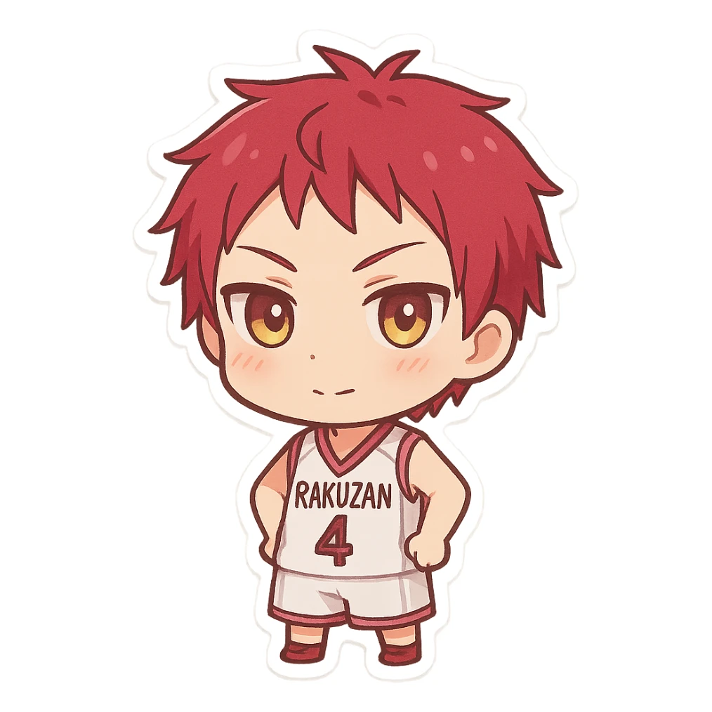 Akashi Seijuurou as a chibi icon, oversized head, big expressive eyes, cute proportions, simplified details sticker