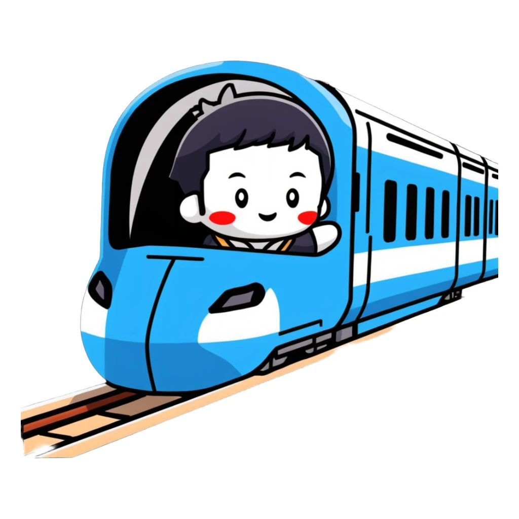 Japanese high school boy riding shinkansen bullet train during school trip sticker