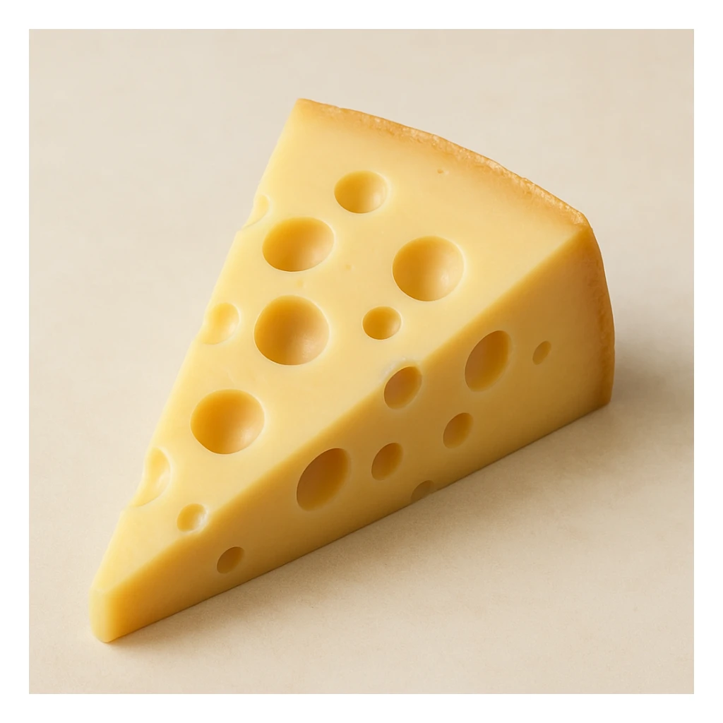 realistic Italian Emmental cheese slice with holes on a light background sticker