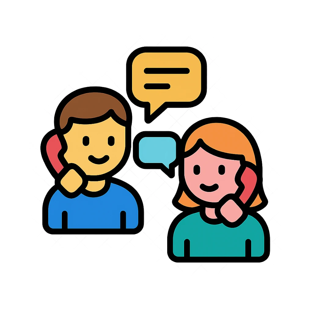 Two people communicating by phone as message not as phone call sticker
