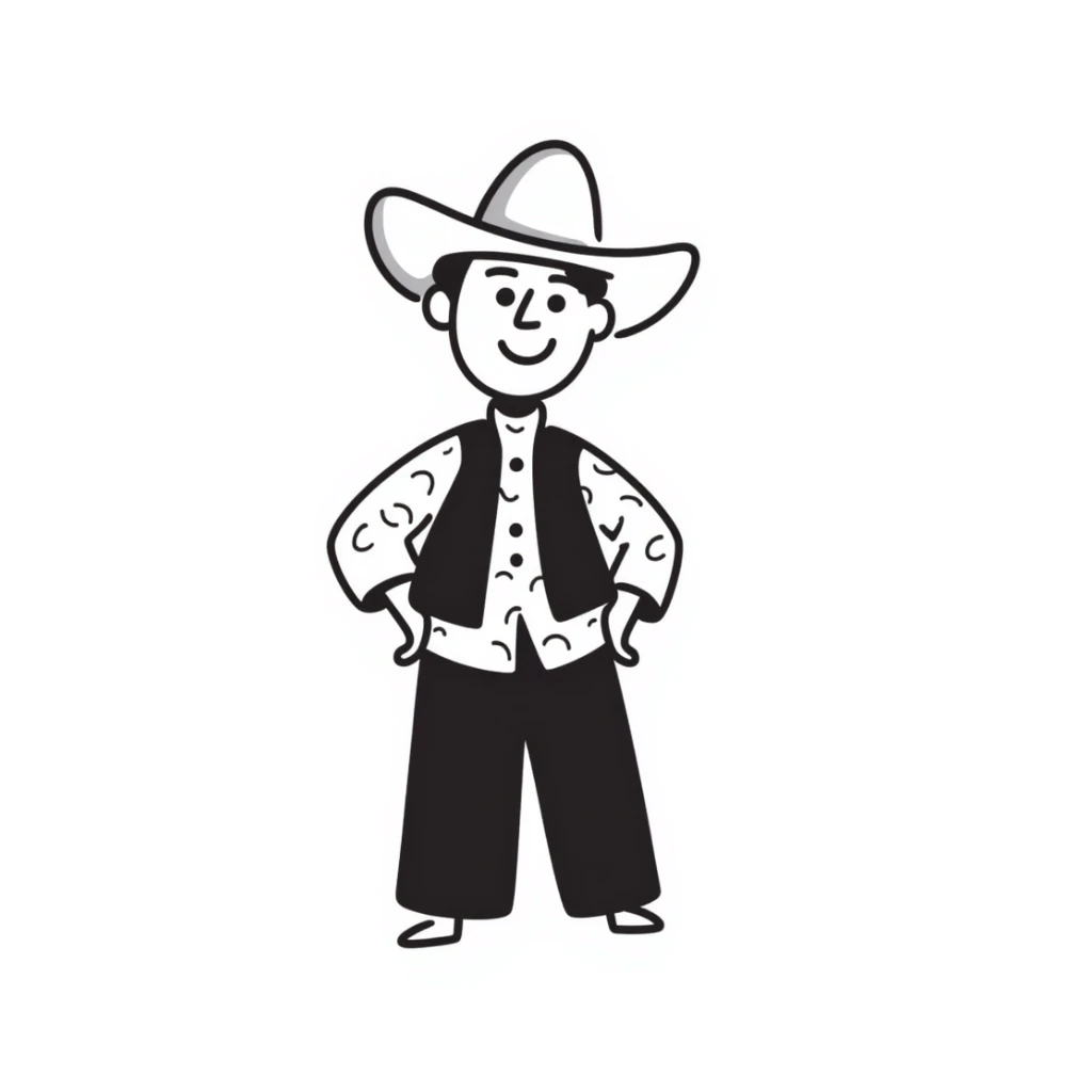 happy cowboy man with white skin and a white hat sticker