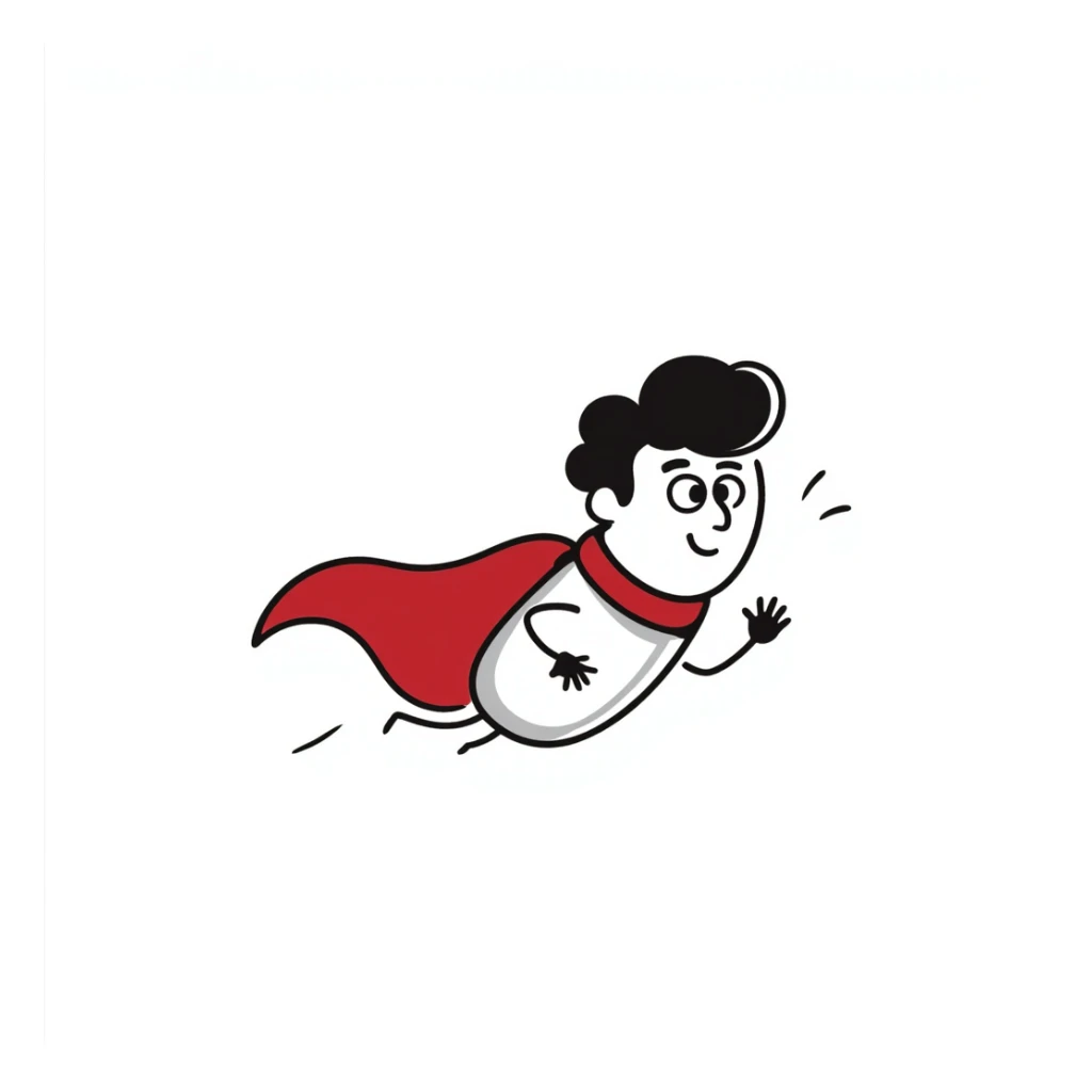 Sketchy medicine pill with cape flying like a superhero sticker